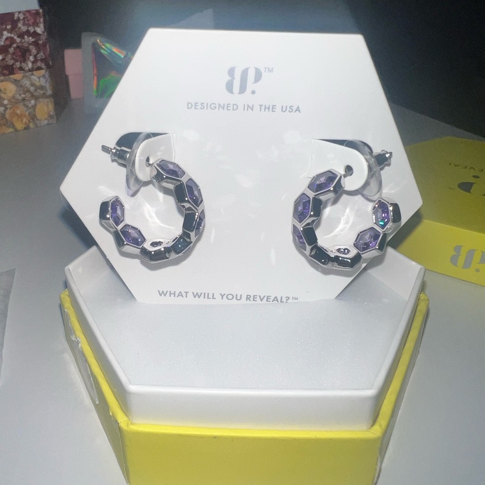 Stylish Purple Hexagon Earrings